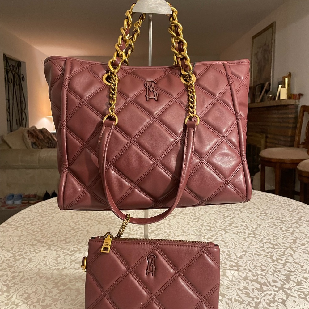 New Quilted Leather Tote and Pouch Set